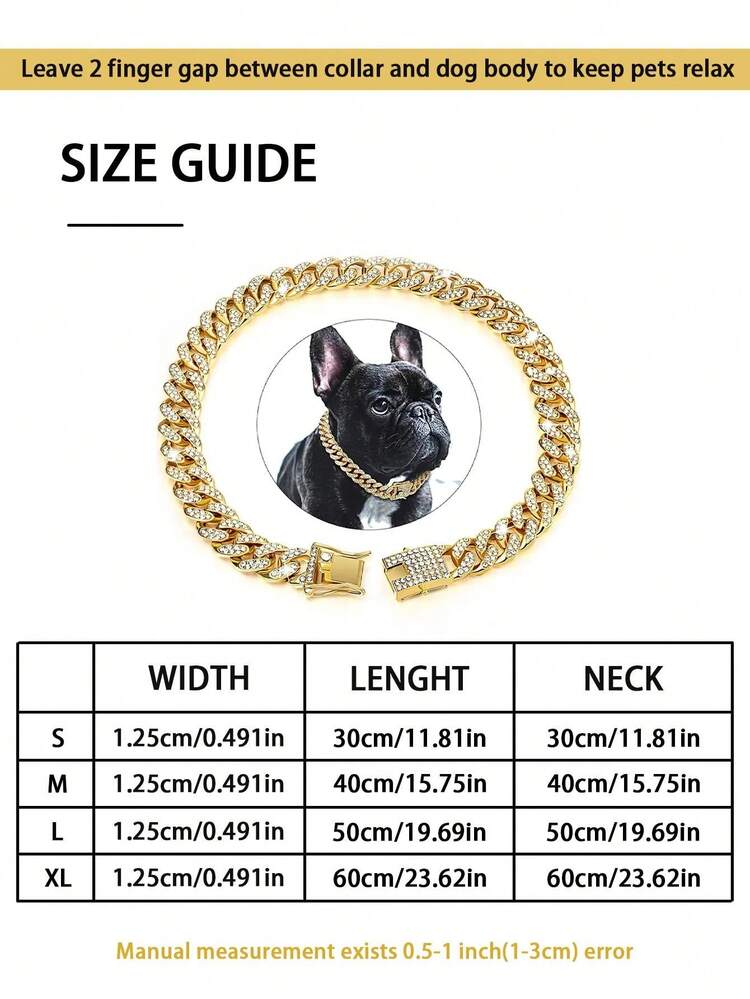 1 pieza Cadena cubana con brillo para mascotas - Collar elegante de declaración para perros, accesorio de moda metálico para mascotas - Multicolor - Añade 6
