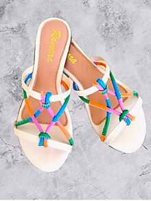 Sandália Rasteirinha Chinelo Tiras Trançadas Ramara Calçados - Multicolorido - Visão 7