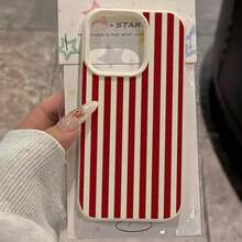 1个时尚红白条纹UV印花图案皮革质感手机壳，兼容 XR 11 12 13 14 15 16 Plus 17 Pro Max Air系列，A13、A14、A15、A16、A21S、A32、A33、A34、A35、A36、A52、A53、A54、A55系列，高端保护壳，适合作为礼物，男女皆宜，情人节礼物 - 彩色 - 查看 1