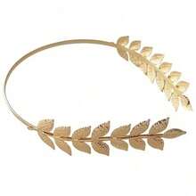 [Exquisite Jewelry] 1pcs Golden Leaf Back-Wear Hairband |   Baroque Style Olive Branch, High Crown Fashion Metal Hair Clips For Bridal Crowns &Baroque Hair Jewelry &Metallic Tiara &Bridal Headpiece - Gold - 查看 2