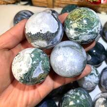 1pc Moss Agate Sphere, Diameter Between 1.96 Inches And 2.36 Inches, Suitable For Home Or Desktop Decor, Great As Christmas Or Mother's Day Gift, Also An Excellent Collectible - Green - View 3