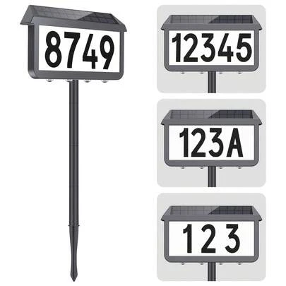 1pc Solar-Powered Address Sign - Illuminated 3-Color LED Plaque With Automatic Sensor | Easy Wall Or Stake Mount | Modern & Durable Outdoor Sign For Enhanced Visibility