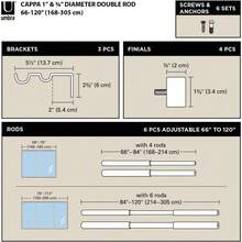 Juego de barras de cortina dobles Cappa para cortinas de ventanas, se extiende de 66 a 120 pulgadas e incluye 2 barras de cortina ajustables, acabados, soportes y accesorios a juego, latón - Dorado - Ver 4