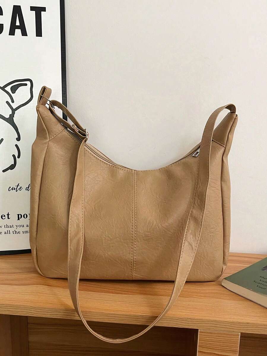 Stylish Commuter Crossbody Bag, New 2026 Korean Version Large Capacity Casual Retro Chic Shoulder Tote Bag - Khaki - View 1