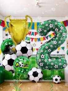 7件套足球主题派对装饰套装，包括0-9数字40英寸绿色足球铝箔气球和金色奖杯，适合生日、周年庆典、体育主题派对装饰。 - 足球獎杯款 - 查看 7