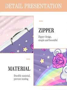 2/3件套 梦幻紫色独角兽印花床上用品套装 - 饰有带翅膀的独角兽和彩虹图案，适合儿童和青少年房间装饰，四季皆宜，拉链封口 - 彩色 - 查看 8