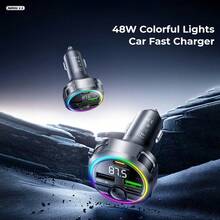 REMAX CC02 48W Car Charger With Colorful Lighting, FM Calling, Type-C & USB Output, Hands-Free Bluetooth - one-size - View 5
