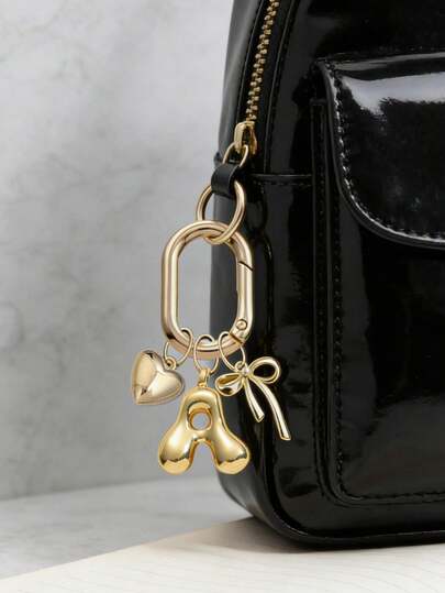 Gold Bubble Letter A-Z Keychain For Women, Cute Alphabet Initial Charm With Heart & Bow Pendant, Shiny Metal Letter Key Ring, Personalized Bag Charm, Handbag Backpack Purse Hanging Accessory, Car Keychain Decoration. Ideal For Daily Use, Travel, School, Shopping, Gifting. Perfect For Valentine'S Day, Birthday, Christmas, Holiday Gifts For Girls, Teens, Women, Friends.