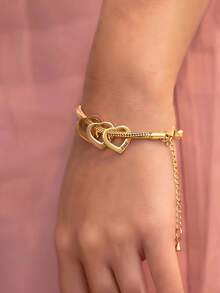 Customized Stainless Steel Personalized Family Name Bracelet With Heart Pendant. Mother's Love, Family Names Laser Engraved, Elegant Holiday Gift Suitable For Valentine's Day, Thanksgiving, Mother's Day, Teacher's Day, Christmas, Birthday, Anniversary - Multicolor - View 4