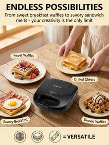 SOKANY-113 华夫饼机早餐机家用小型轻便吐司面包压烤机带双面加热 - 黑色 - 查看 11