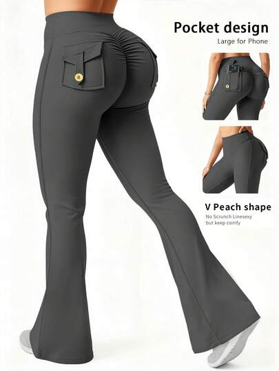6pecil Pantalones acampanados con bolsillos para mujer, Mallas deportivas ajustadas para mujer que levantan el trasero, Pantalones de yoga clásicos grises de primavera