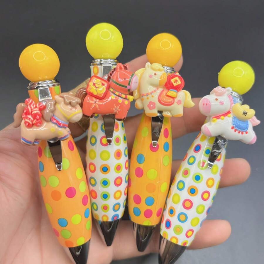 4 Pony Pendant Ballpoint Pens | Creative And Cute Pony Doll Design, Metal, Medium Point, Twistable, Year Of The Horse Stationery - Multicolor - View 1