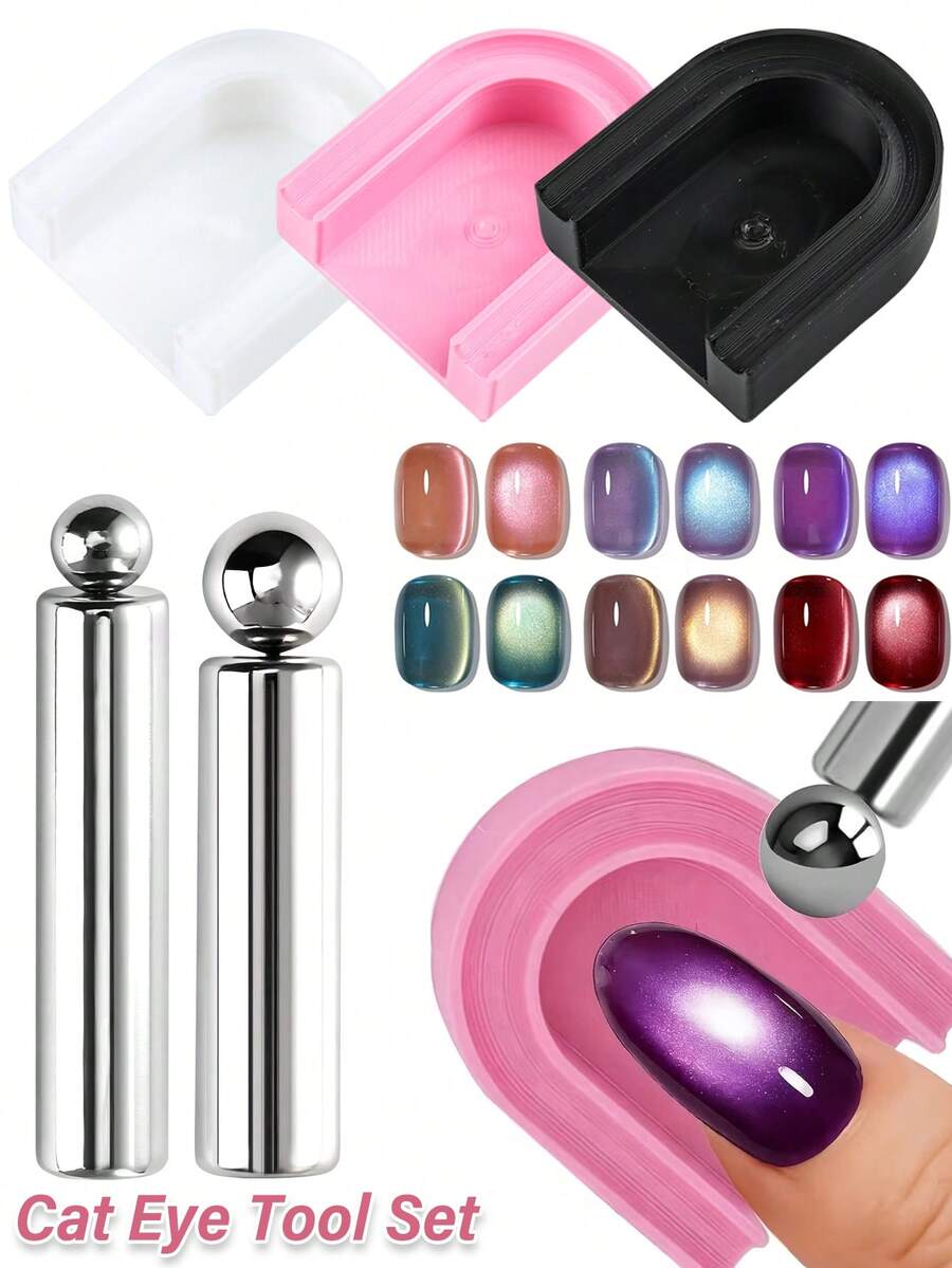 Giá đỡ nam châm hình mắt mèo hỗ trợ vẽ móng nghệ thuật, dụng cụ định hướng sơn gel từ tính, dụng cụ hỗ trợ tự làm móng cho người mới bắt đầu, bộ đôi nam châm hình mắt mèo. - Nhiều màu - Xem 1