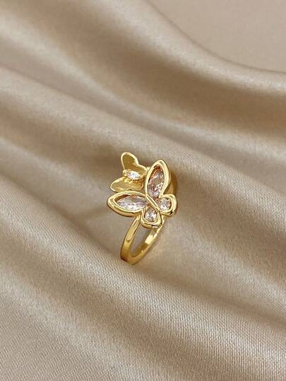 1件夏季精致魅力戒指，锆石蝴蝶开口戒指，适合母亲节礼物、婚礼、度假和日常派对佩戴