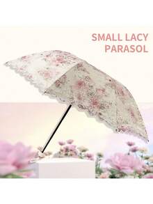 全自动双层蕾丝边折叠伞,手持式,小巧花卉蕾丝阳伞,单人便携,遮阳防晒,防紫外线,黑色涂层,母亲节礼物,卧室装饰,花园装饰,厨房装饰,夏季,海滩,旅行必备,房间装饰,柔软舒适,毕业季礼物 - 均碼 - 查看 3