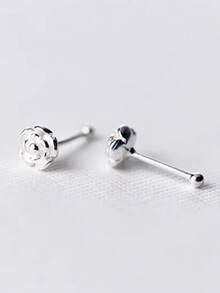 1件S925纯银鼻钉，简约甜美玫瑰设计鼻环，优雅的身体穿刺饰品，送给她的礼物 - 單隻銀色 - 查看 6