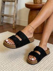 可调节女士凉鞋，女士平底鞋（请根据尺码表订购），黑色鞋，穆勒鞋，圆头女士鞋，室内外两用拖鞋，舒适木屐，夏季厚底拖鞋，勃肯鞋，女士木屐，女士拖鞋，度假鞋，工作鞋，家居拖鞋，公寓拖鞋，旅行鞋，凉拖，拖鞋 - 黑色 - 查看 3