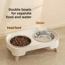 不锈钢宠物喂食器，双碗设计，带水碗，旨在促进宠物健康喂养，配有可爱有趣的饮水和食物分配器。包含防滑不锈钢双碗，易于清洁。 - 均碼 - 查看 3
