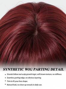 18 Inch Dark Red Straight Bob Wig With Bangs For Women, Heat Resistant Synthetic Wig For Daily & Party Wear - 酒紅色 - 查看 6