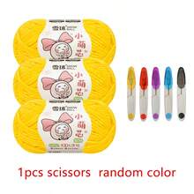 3pcs/Set Chenille Yarn Balls With Random Color Scissors, 100% Polyester DIY Craft Material Kit For Doll, Scarf, Bag Handmade Knitting - Multicolor - View 20