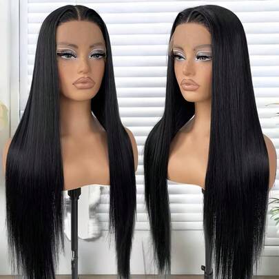 13x4 HD Lace Frontal Wigs Long Straight Black Wigs Synthetic Heat Resistant Fiber Hair Wig Premium Natural Black Silk Straight 13*4 Hairpiece For Women With HD Transparent Lace Glueless Lace Natural Straight Wigs 200% Density Wigs 26"For Halloween Parties, Holidays, Nature, Elegance, Sexy, Romance, Simplicity, Casual Style, Street, Campus, And Cosplay Christmas, Halloween, Against High Temperature