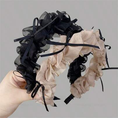 Diadema ancha de malla plisada estilo bailarina, adornada con un lindo lazo decorativo, accesorio de cabello liviano y cómodo para uso diario para mujeres