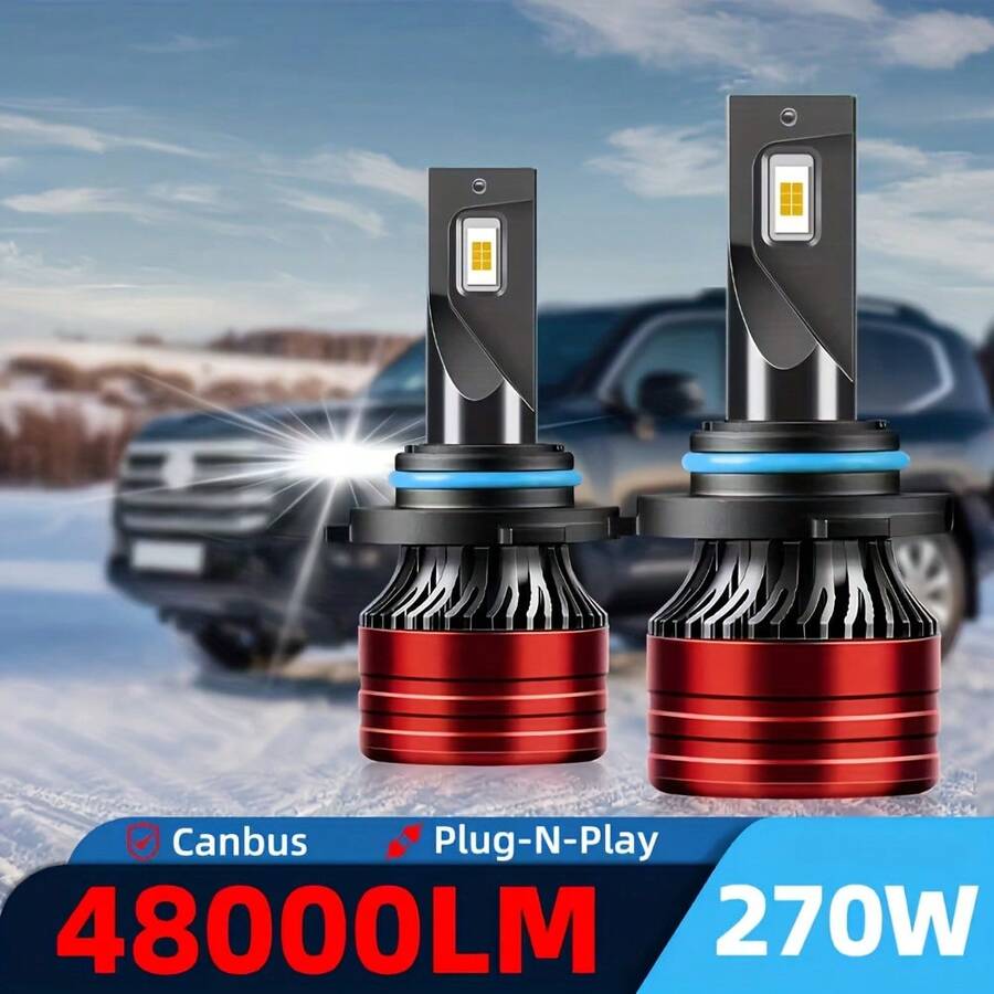 2pcs 6000K 12V LED Headlight Bulbs H4/H7/H11 9005/9006/H1 3000+ Lumens 12V Input 6000K Color Temperature Durable Aluminum Alloy Housing Suitable For Cars Trucks SUVs, No Battery Required