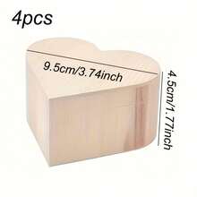4pcs Unpainted Heart-Shaped DIY Storage Box, Wooden Craft Box, Jewelry Box, Gift Box, Artist Tool - as shown - View 3