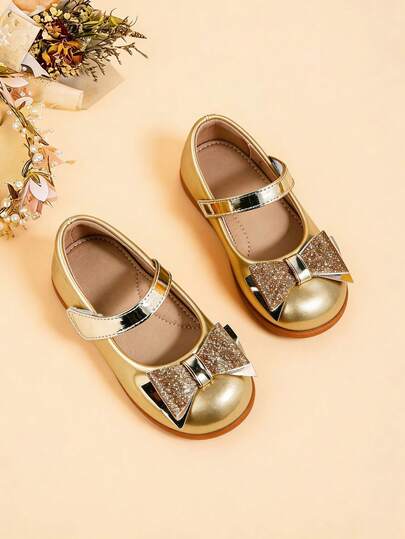 Elegant And Cute Bow Mary Jane Flats For Toddler And Little Girls, Suitable For Spring/Summer Party, Wedding, Or Dress Matching
