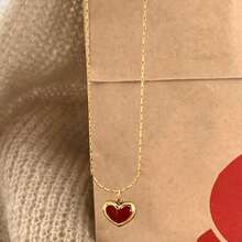Retro Red Heart Stud Earrings + Necklace, A Gentle And Versatile Jewelry Set That Suits Office Wear And Makes The Complexion Look Fairer, Exuding A Refined And Elegant Style. - Necklace - View 2