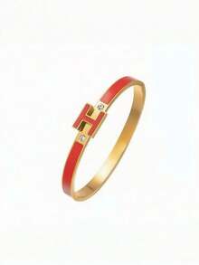 1pc 18K Gold Plated Enamel Letter H Bracelet, Stainless Steel Couple Bangle, Best Gift For Women On Valentine's Day, Mother's Day, Christmas, Graduation, Wedding (No Gift Box) - Letter H - View 12