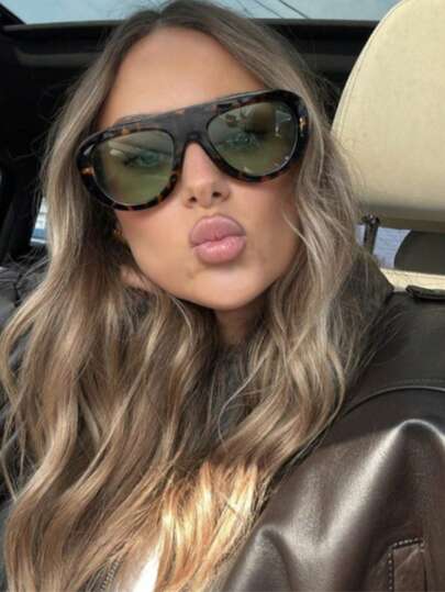 1 Pair Retro Tortoiseshell Glasses, Wide-Leg Fashion Toad Eye , European And American Vintage Personalized Aviator , Outdoor Street Photography Exhibition , Driving Vacation Beach Accessories