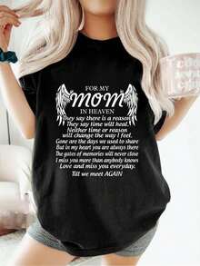 Camiseta para el Día de la Madre "Para mi Mamá en el Cielo", "Amo tanto a mi Mamá", "Extrañando tanto al Día de la Madre", "Moda", "Sudadera", "Deportiva", "Verano", "Cuello Redondo", "Manga Corta", "Tops para Mujer" - Negro - Ver 6