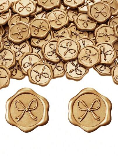 10/30/50/100pcs Bow Wax Seal Stickers Wedding Invitation Envelope Seal Stickers, 3D Self Adhesive Decals For Invitation, Graduation, Greeting Cards, Gift Wrapping(Antique Gold)