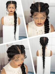 A ANYTIME Synthetic Fishtail Braided Wigs Lace Front Wig Cornrow Braiding Wigs With Baby Hair For Braids Wig, Halloween - Black - View 10