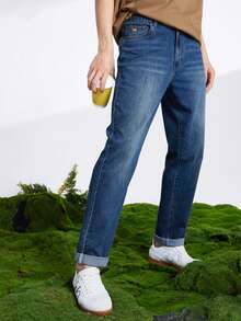 CAMEL CROWN Men's Retro Washed Straight Leg Jeans, Spring/Summer Cotton Lightweight Denim Pants - Dark Blue - View 6