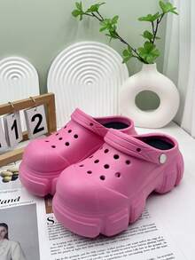 Solid Color Warm House Slippers, Fluffy Warm Lining Thick Non-Slip Sole, Cozy Furry Shoes For Winter, High Heel Sandals - Hot Pink - View 2