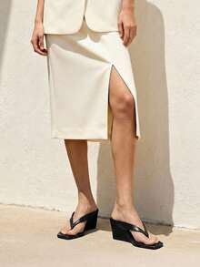 Women's Low Wedge Sandals  Dressy Square Open Toe Summer Beach Flip Flops Thong Heeled Sandals Match Any Outfit Effortlessly - 黑色 - 查看 7
