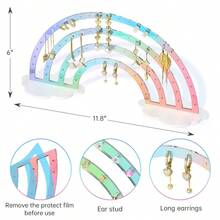 74孔彩虹渐变亚克力耳环展示架，女士耳环首饰收纳架，透明塑料耳环整理展示架 - 炫彩 - 查看 2