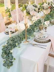 8/4/2件套仿真绿植尤加利藤蔓和银元尤加利叶花环，人造藤蔓，人造植物，适用于家居装饰、婚礼餐桌中心装饰、浪漫婚礼拱门背景墙挂、人造绿植 - 綠色 - 查看 4