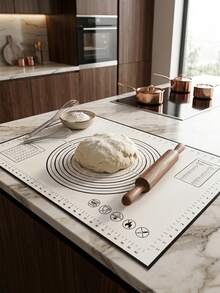 1 件装黑色硅胶揉面垫，带刻度，超大不粘糕点垫，防滑擀面垫，适用于厨房烘焙 - 黑色 - 查看 1