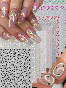 FULL BEAUTY 全息迷你星星美甲贴纸 Y2K 美甲混合尺寸镜面五角星朋克美甲 IN 春夏滑贴美甲适合女性和女孩 DIY 美甲用品 - 彩色 - 查看 21