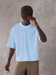 SUMWON Summer Club Positano Amalfi Italian Inspired Graphic Tee Vacation Resort Beach Travel Casual Oversized Cotton-Shirt Summer Holiday Leisure WearMinimalist Style  Sweatshirt - 藍色 - 查看 2