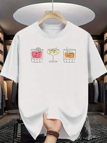 Camiseta con estampado artístico de cócteles, una prenda de moda esencial para reuniones en bares y fiestas, perfecta para jóvenes que aman la cultura de la coctelería y buscan la individualidad - Blanco - Ver 1