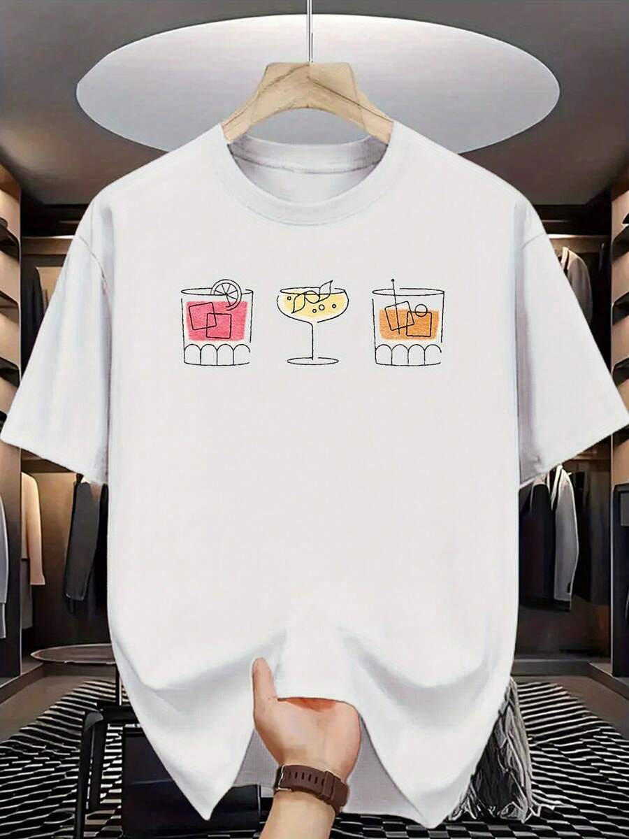 Camiseta con estampado artístico de cócteles, una prenda de moda esencial para reuniones en bares y fiestas, perfecta para jóvenes que aman la cultura de la coctelería y buscan la individualidad - Blanco - Ver 1