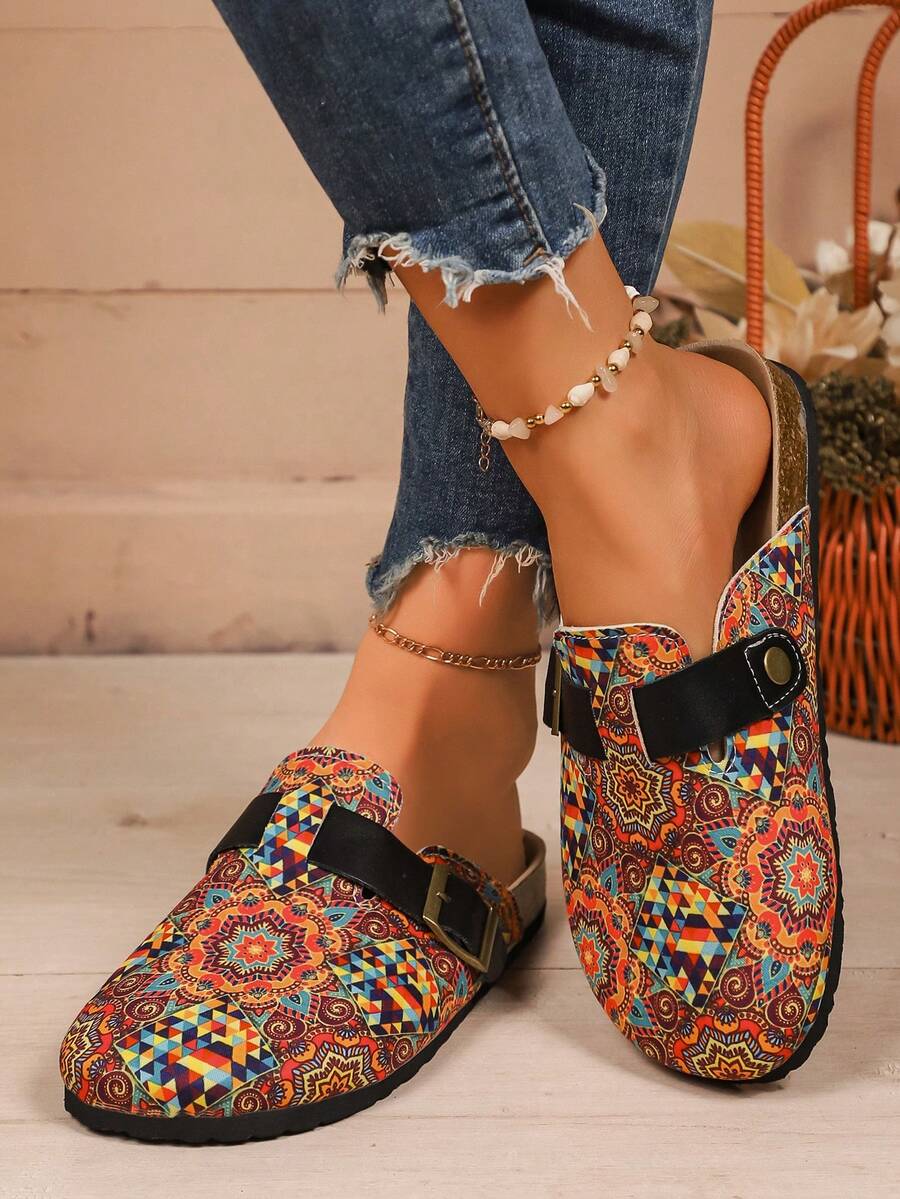 Women's Spring New Round Toe Thick Sole Comfortable Slip-On Casual Fashion Mules - Red - View 1