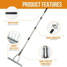 Crystals Stainless Steel Thatch Rake Curved Teeth Lawn Rake Adjustable Garden Tool - Leveling Rake - View 4