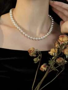 1pc French Luxury Faux Pearl Necklace, Elegant Versatile Choker Necklace, Fashion Layered Sweater Chain Accessory - Multicolor - View 5