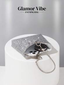 女士晚宴手拿包，闪亮水钻亮片手提包，配水钻肩带，光彩夺目，适合婚礼、派对、夜店、舞会、生日礼物、情人节礼物、化妆包 - 銀色 - 查看 8