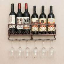 1PC Wine Rack Cup Glass Holder Display Bar Shelf Wall Mounted Bottle Champagne Glass Hanger Holder Bar Organizer For Kitchen - Bronze - View 2